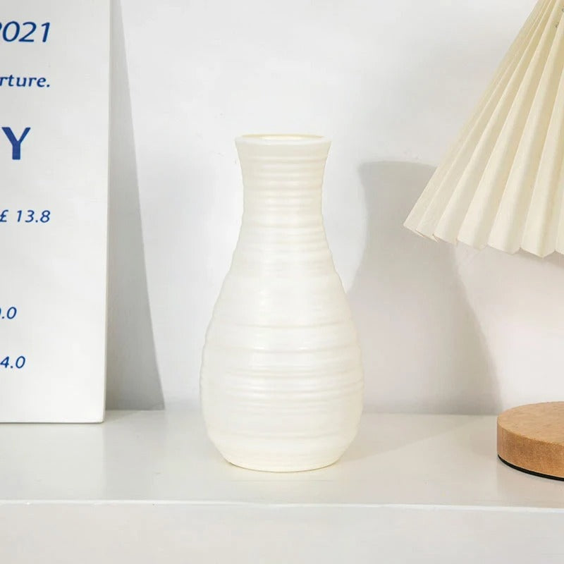 Textured White Vase Elegant Ribbed Design | Vase | plastic | Elegant Home Decor