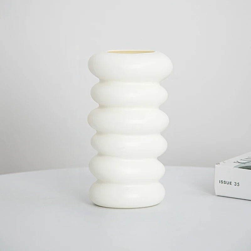 Stacked White Rings Vase Minimalist Circular | Vase | plastic | Elegant Home Decor