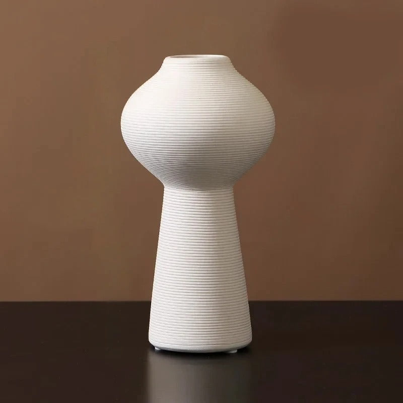 Textured Hourglass White Ceramic Vase Unique | Vase | ceramic | Elegant Home Decor