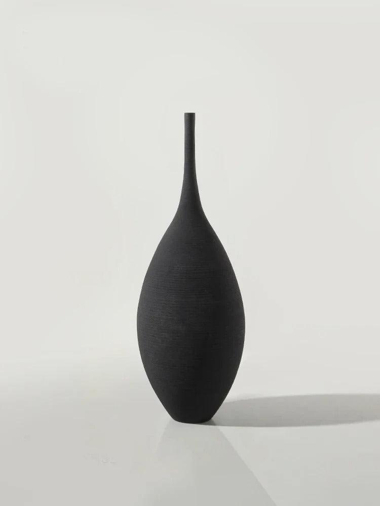 Sculptural Black Narrow Neck Vase Matte | Vase | ceramic | Elegant Home Decor