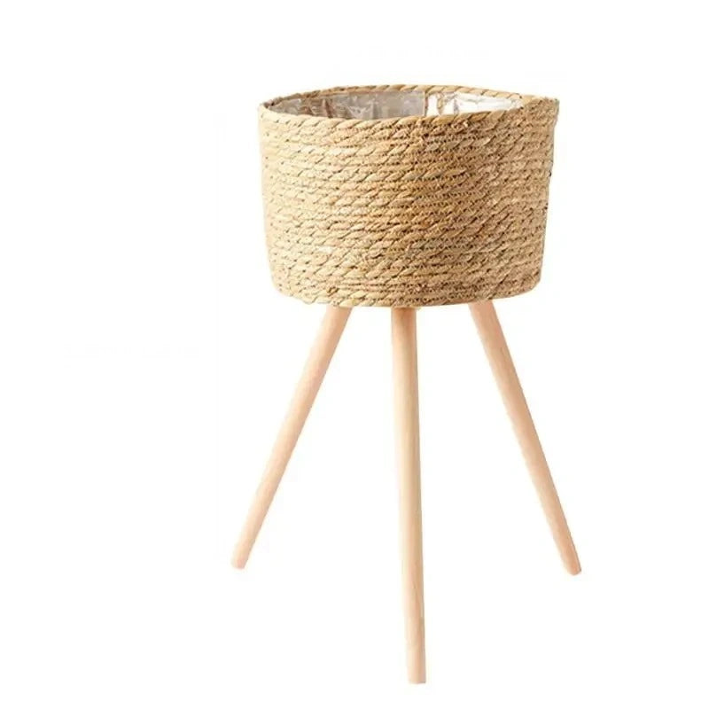 Wood Woven Plant Pot Standing Legs | Decorative Item | wood | Elegant Home Decor