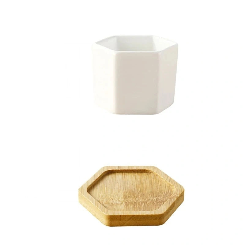 Ceramic Flowerpot White Hexagon Ceramic Pot | Decorative Tray | ceramic | Elegant Home Decor