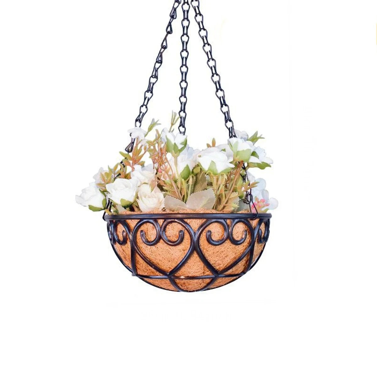 Coconut Brown Round Iron Chain Hanging | Decorative Item | iron | Elegant Home Decor