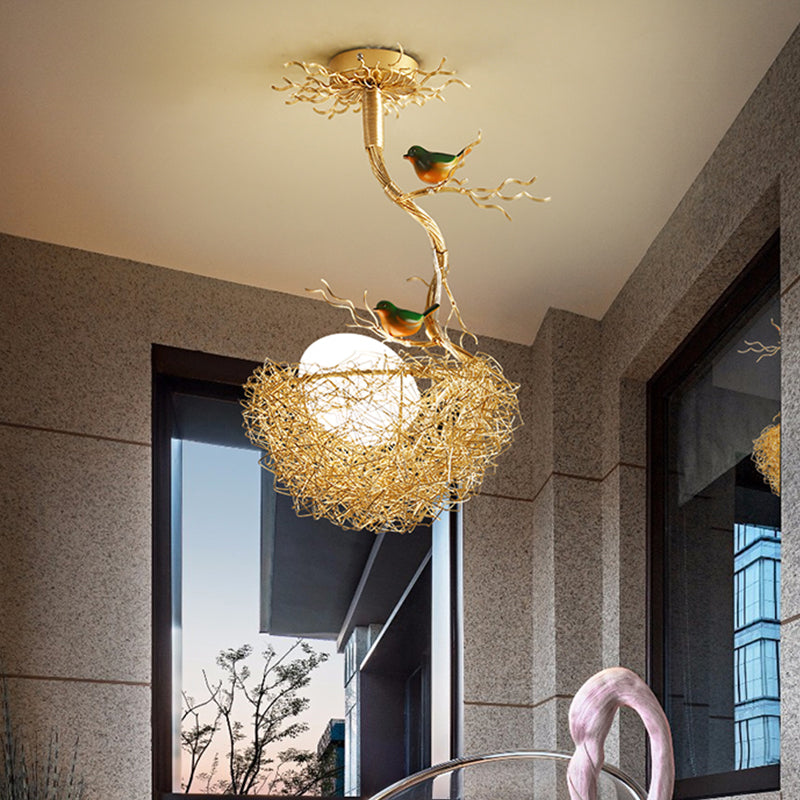Gold Hanging Lamp Milky | Lighting | LED | glass/metal | Premium Lighting Solution