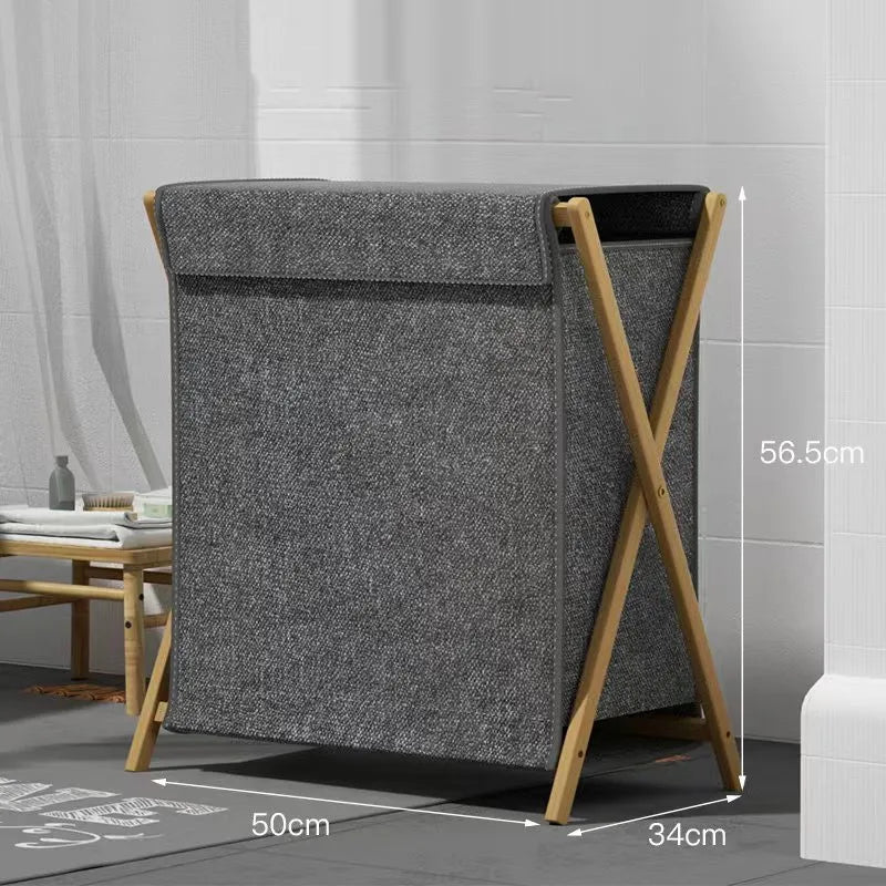 TidyLoom Opvouwbare wasmand van hout linnen | Furniture | wood/linen | Premium Home Furniture