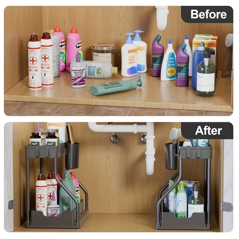 StorEdge | 2-tier Onder Gootsteen Organisator met Schuiflade - Multifunctioneel Opbergrek voor Keuken & Badkamer