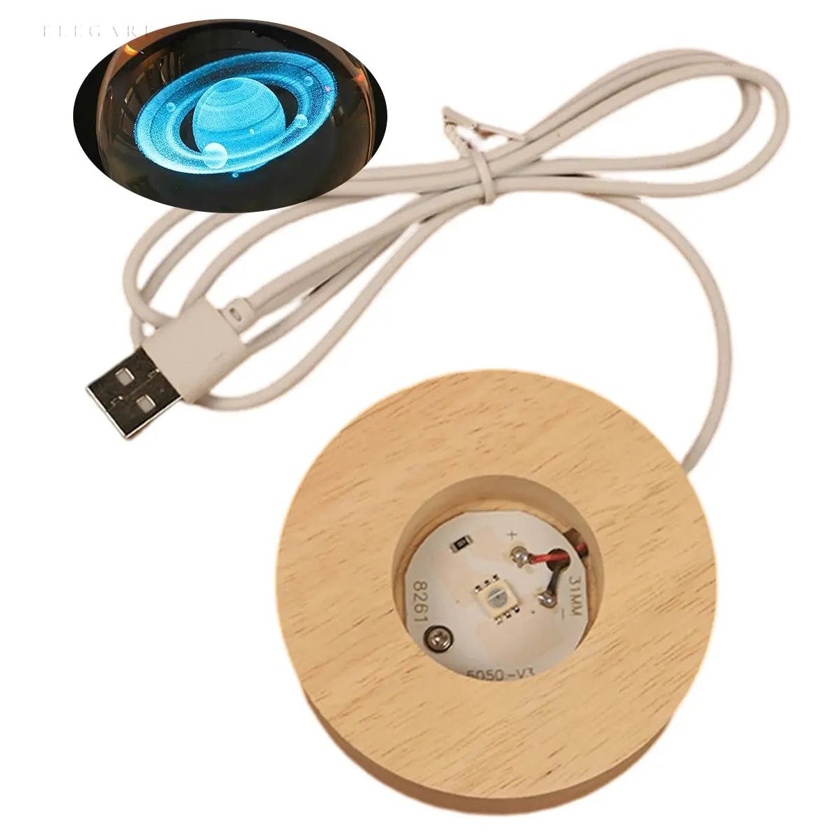 Galaxy Glow Crystal Lamp Table | Table Lamp | Crystal/Wood | Sleek Table Accent