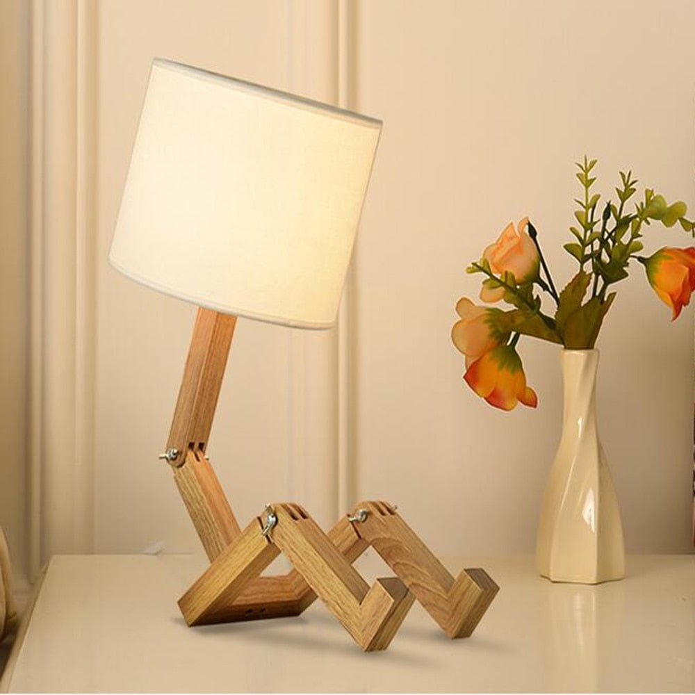 RoboCraft Wooden Table Lamp Robot | Table Lamp | LED | Wood | 11-15W | 90-260V | Sleek Table Accent