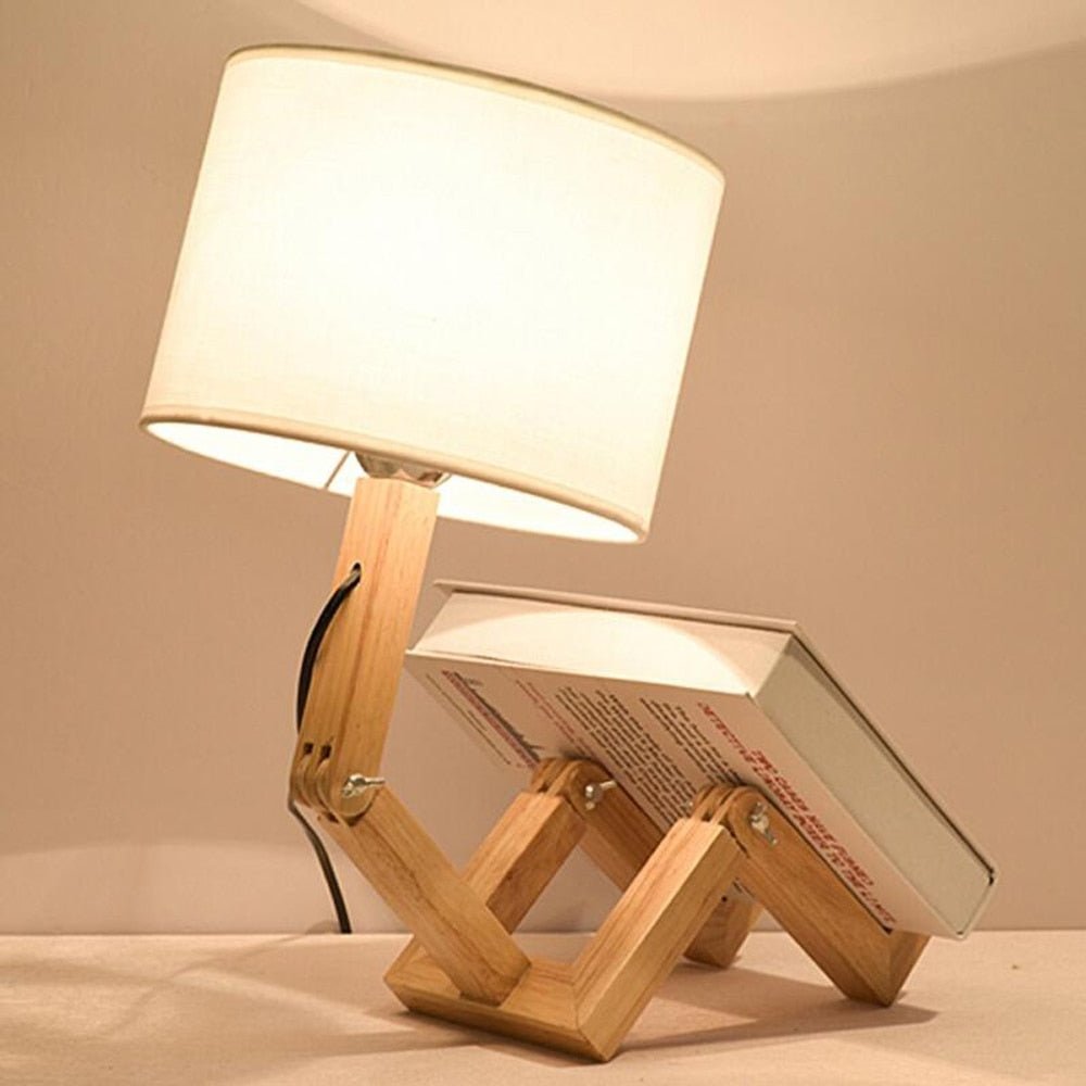 RoboCraft Wooden Table Lamp Robot | Table Lamp | LED | Wood | 11-15W | 90-260V | Sleek Table Accent