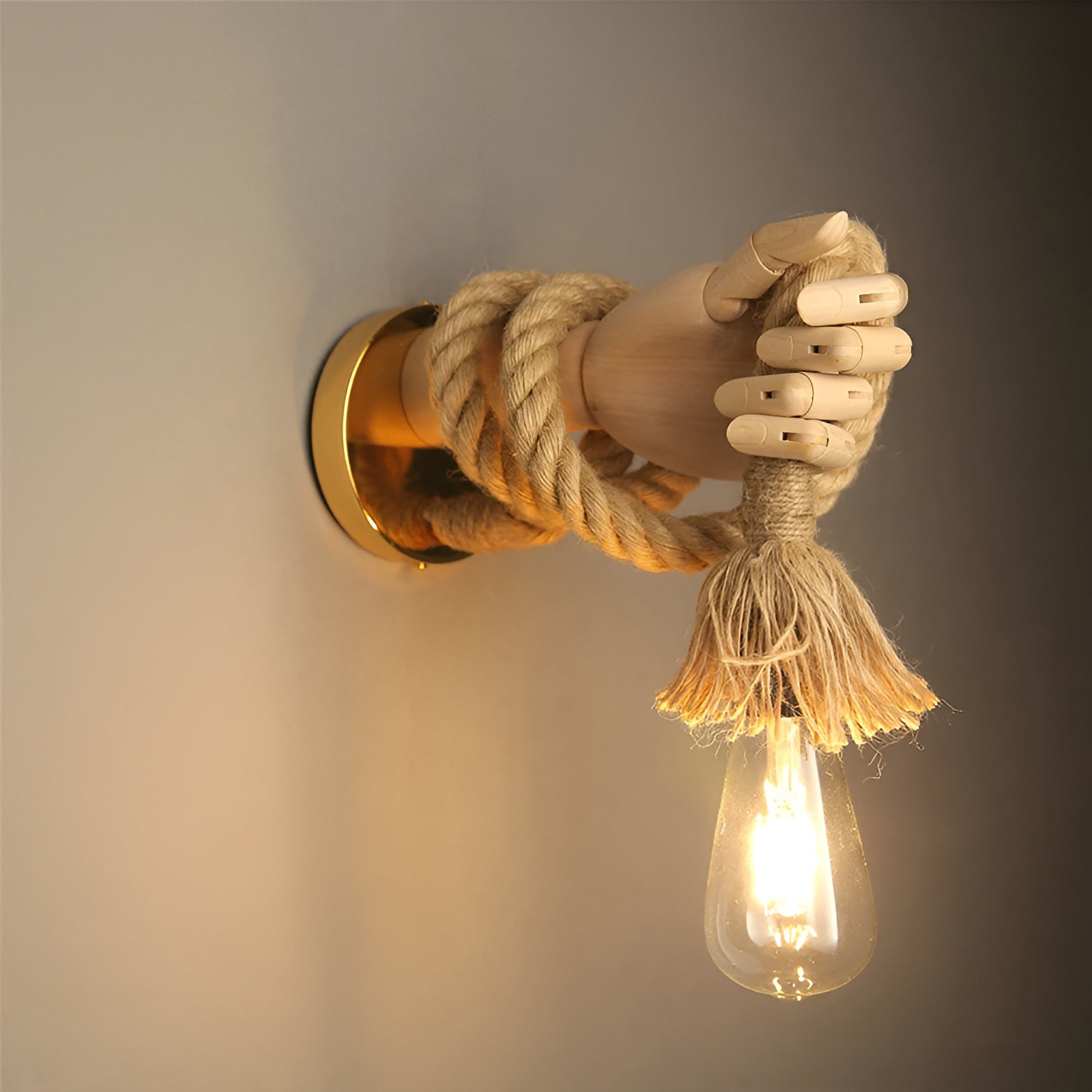 RetroHand Lamp Handmade Hemp Rope | Wall Lamp | iron/wood | 20V | Elegant Wall Illumination