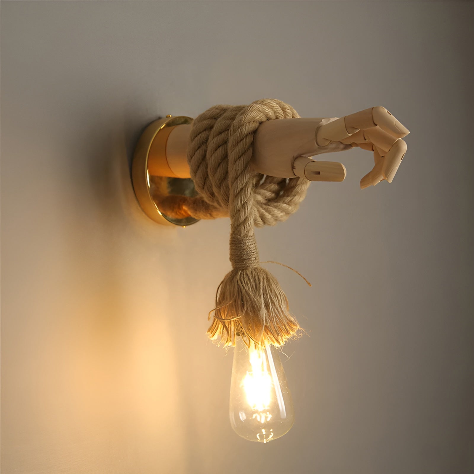 RetroHand Lamp Handmade Hemp Rope | Wall Lamp | iron/wood | 20V | Elegant Wall Illumination