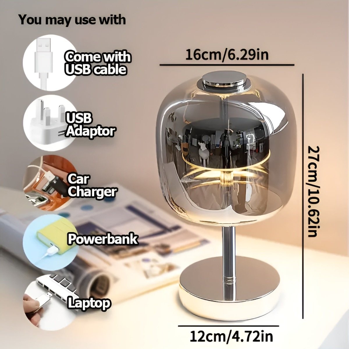 Elegant Table Lamp Plated | Table Lamp | LED | Glass/metal | Sleek Table Accent