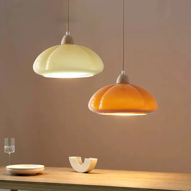 GothicElegance Cream-colored Hanging Lamp | Lighting | LED | glass/wood | Premium Lighting Solution
