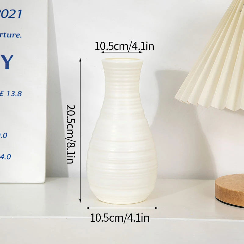 Textured White Vase Elegant Ribbed Design | Vase | plastic | Elegant Home Decor