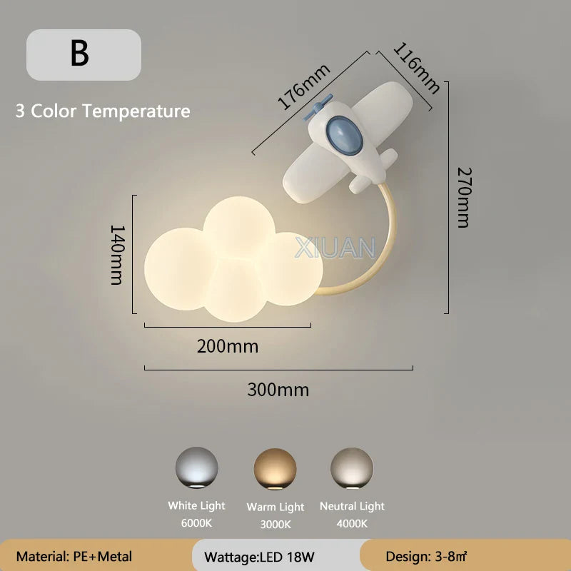CartoonAirplane Children's Room Wall Lamp | Wall Lamp | Led | Warm White | metal | 18W | 20V - 220V - 240V | Elegant Wall Illumination