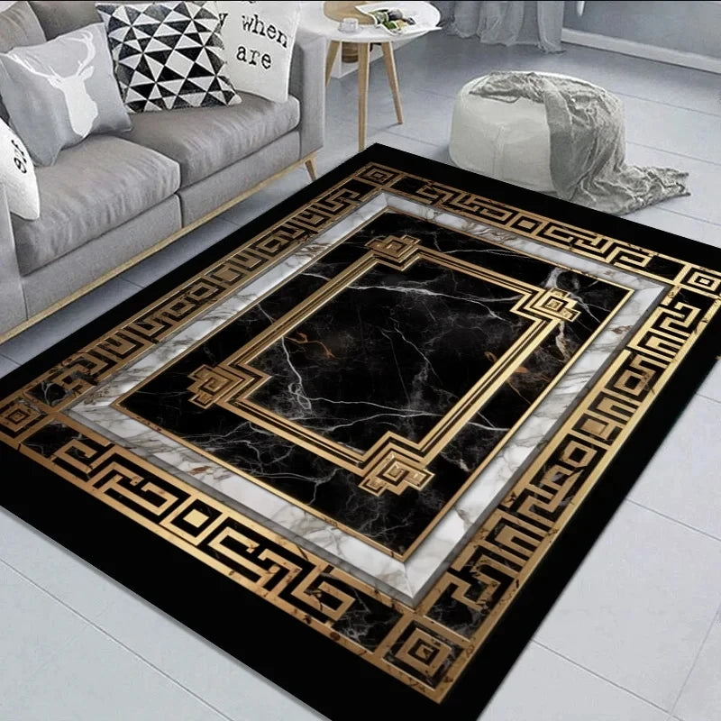 Black Gold Marble Carpet for Living | Decorative Item | Polyester | Elegant Home Decor