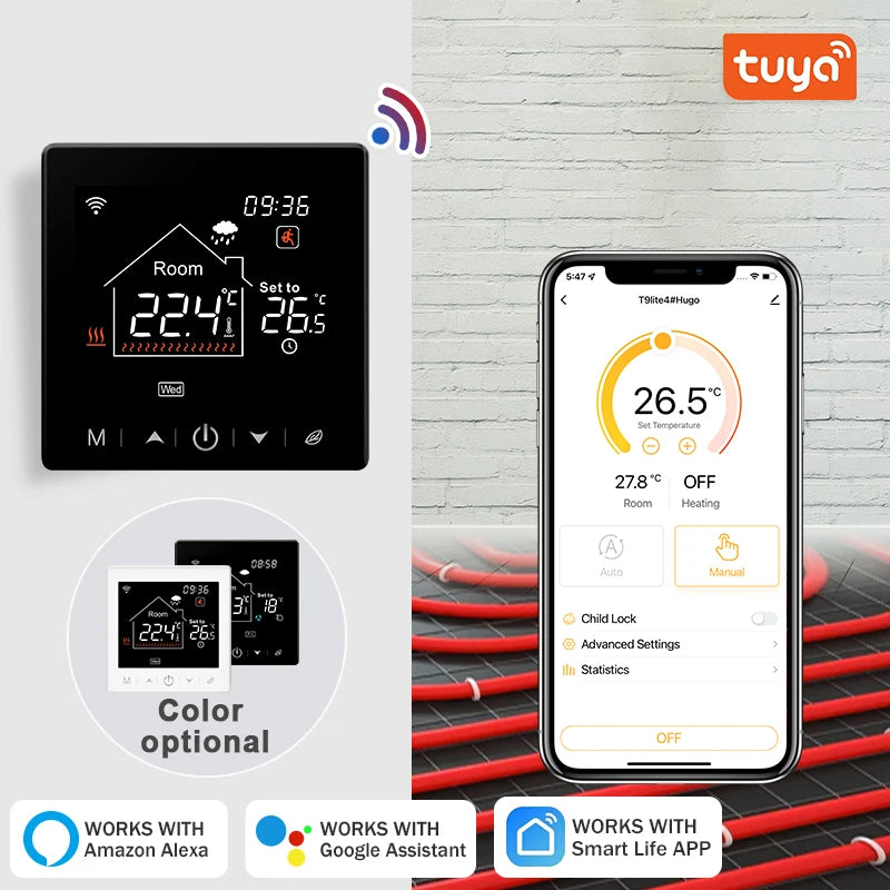 Tuya Smart Home Wifi Room Thermostat For Underfloor Heating Smart Thermostat | Thermostats | PC, Glass | 1W | 100-240V
