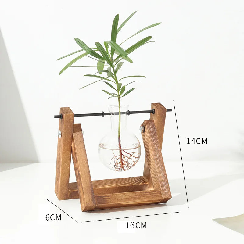 Glass and Wood Planter Minimalist Plant | Vase | wood | Elegant Home Decor