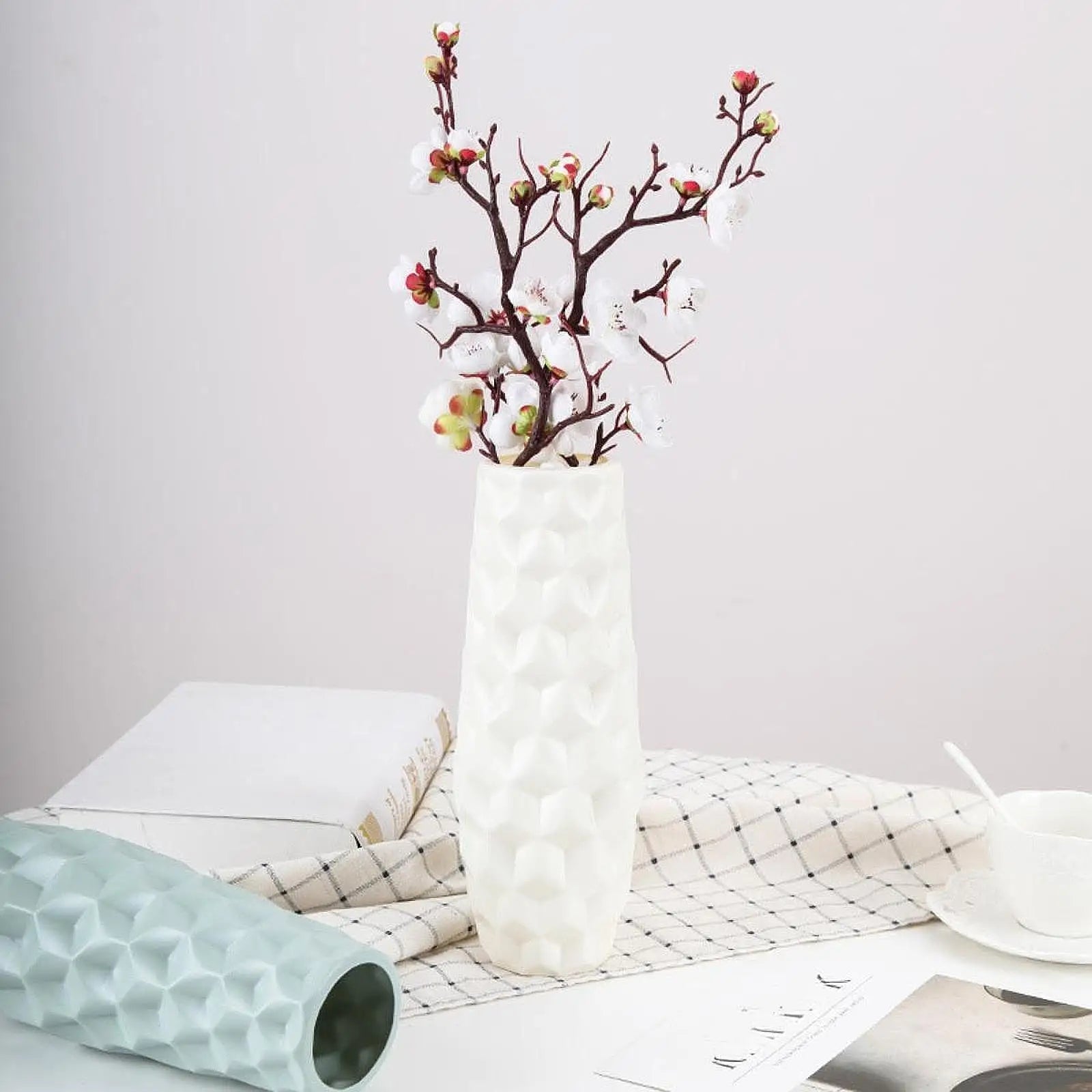 Geometric Patterned Light Blue Vase for | Vase | Elegant Home Decor