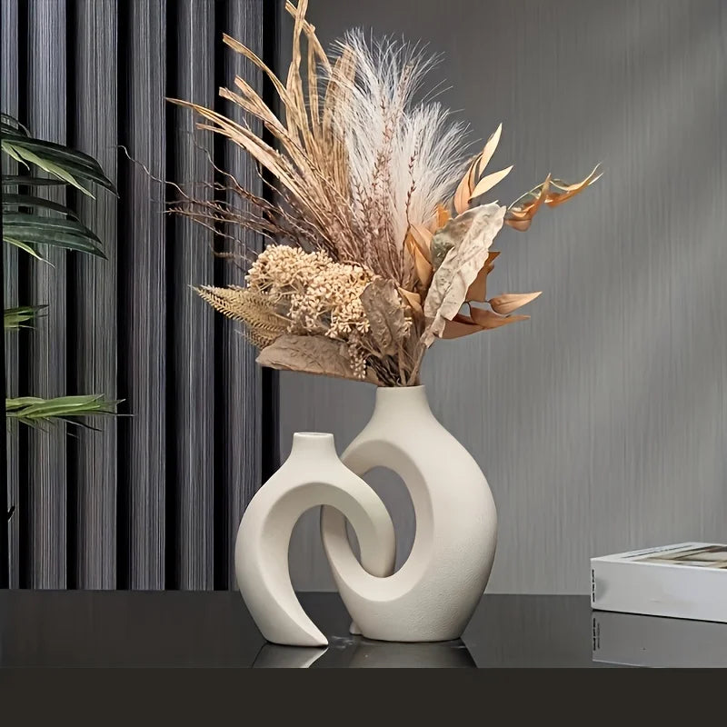 Twin Loop Handle Vase Set Abstract | Vase | Elegant Home Decor