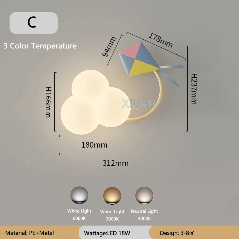 CartoonAirplane Children's Room Wall Lamp | Wall Lamp | Led | Warm White | metal | 18W | 20V - 220V - 240V | Elegant Wall Illumination