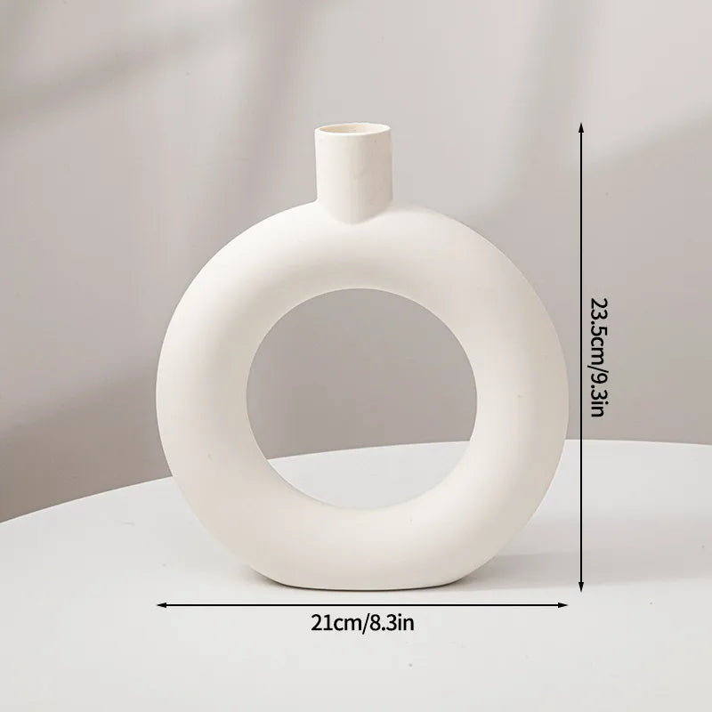 White Round Hole Vase Circular Modern | Vase | plastic | Elegant Home Decor