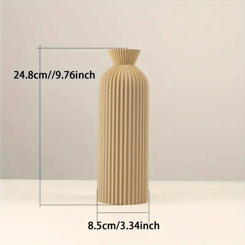 Ribbed Column Vase Tall Textured Beige | Vase | plastic | Elegant Home Decor
