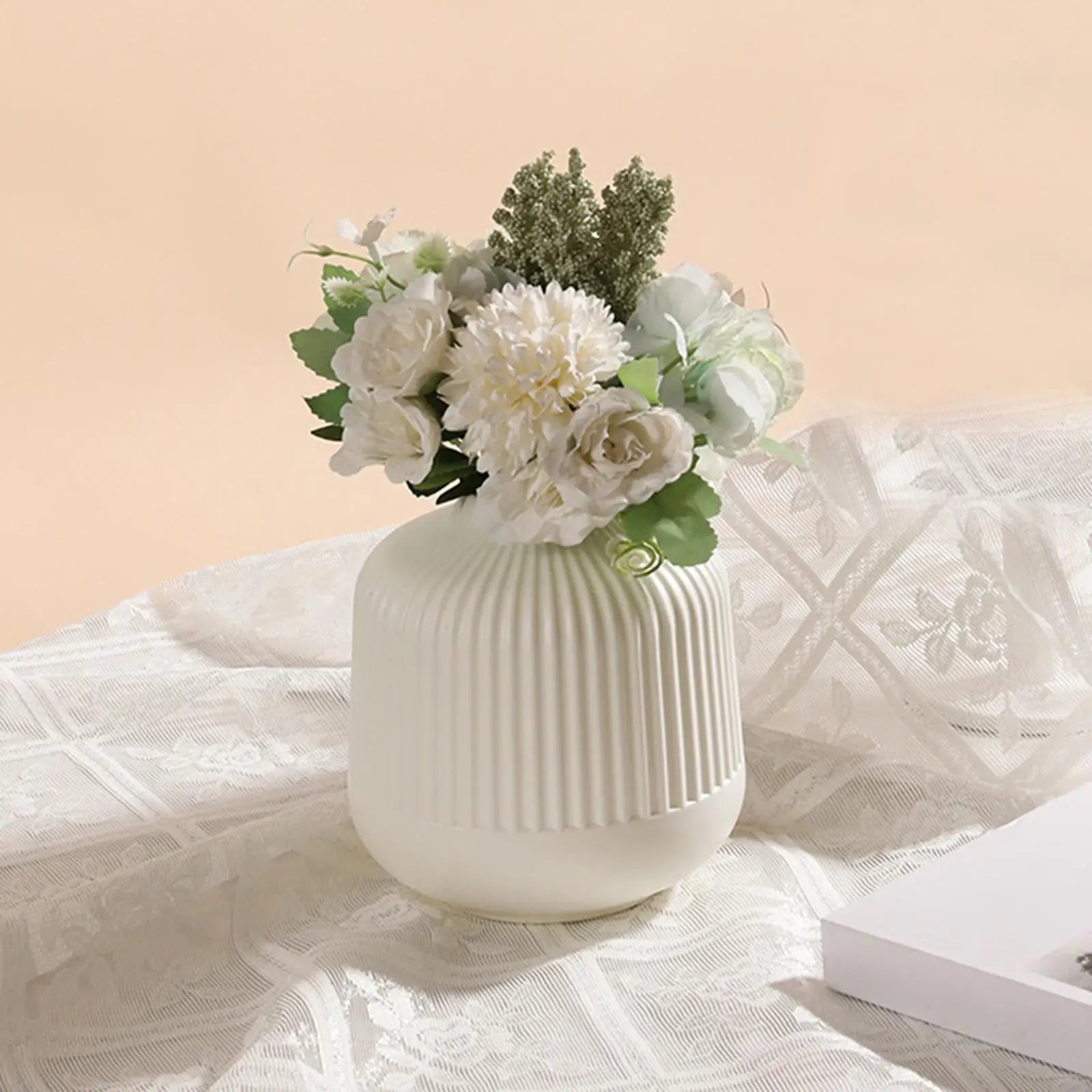 Classic Ribbed White Vase Modern Home | Vase | Elegant Home Decor