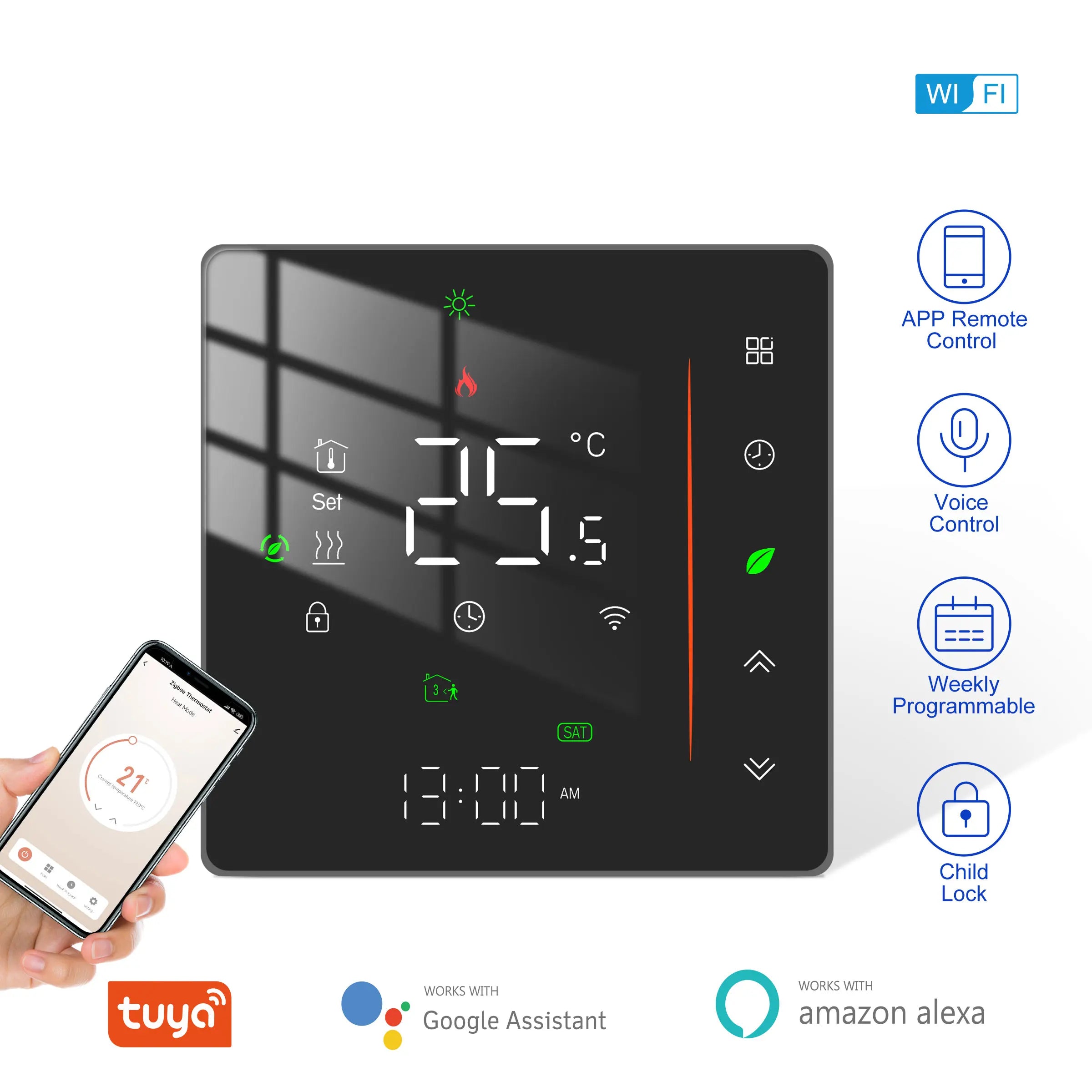 Tuya Smart Heating Thermostat WiFi Electric, Water, Gas Boiler Underfloor Heating | Thermostats | PC, ABS | 1.5W | 95-240V