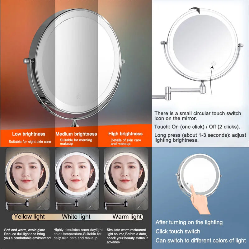 Golden Wall Folding Makeup Mirror Double | Furniture | Metal/Copper/Iron | Premium Home Furniture