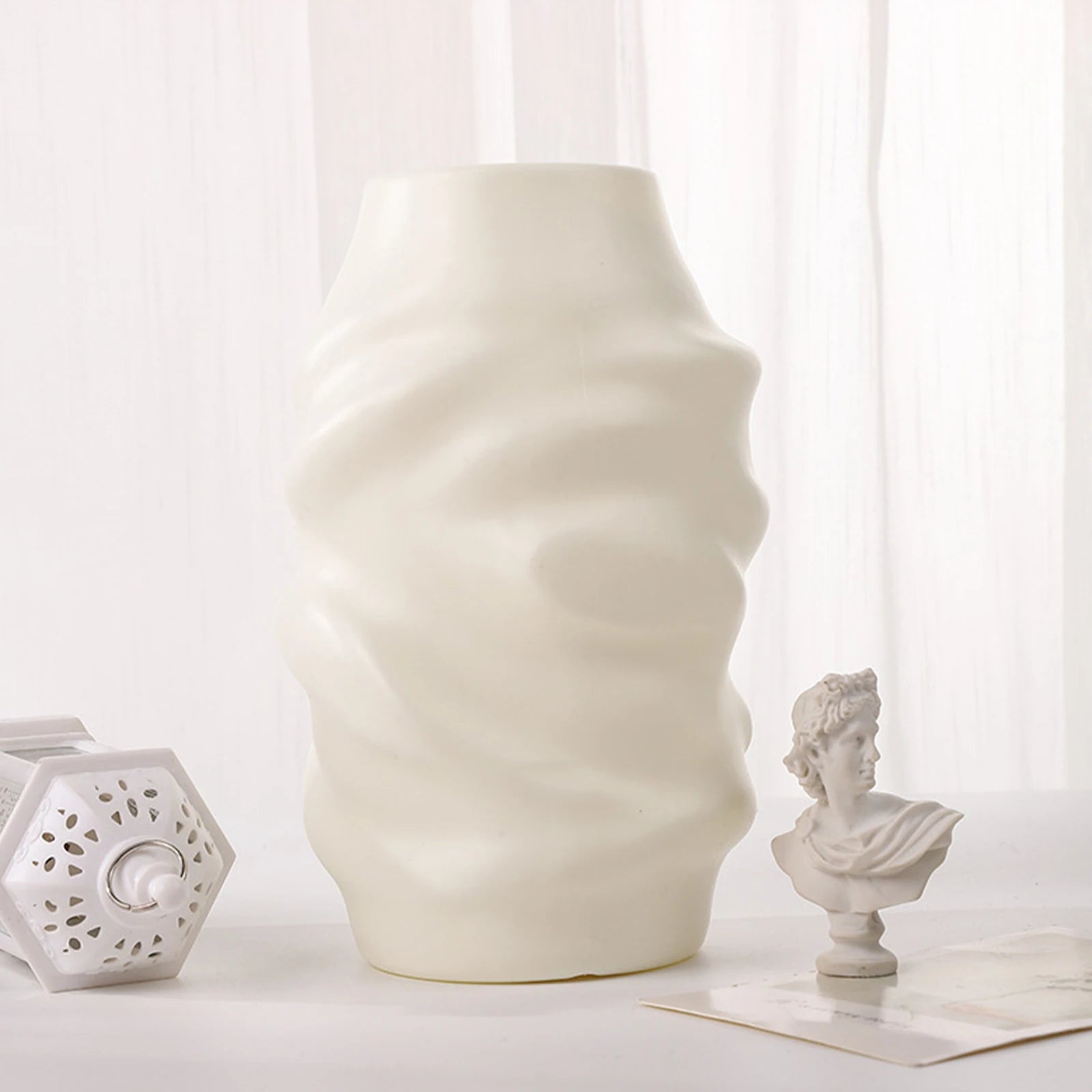 Wavy Textured White Vase Modern Home | Vase | Elegant Home Decor