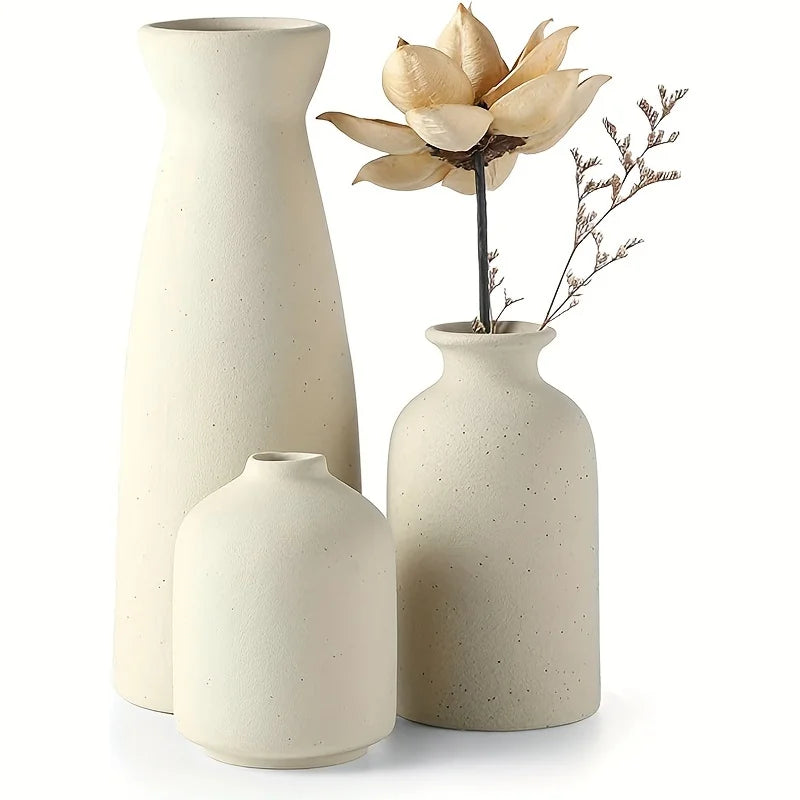 Trio Textured Vases Set Matte White | Vase | ceramic | Elegant Home Decor