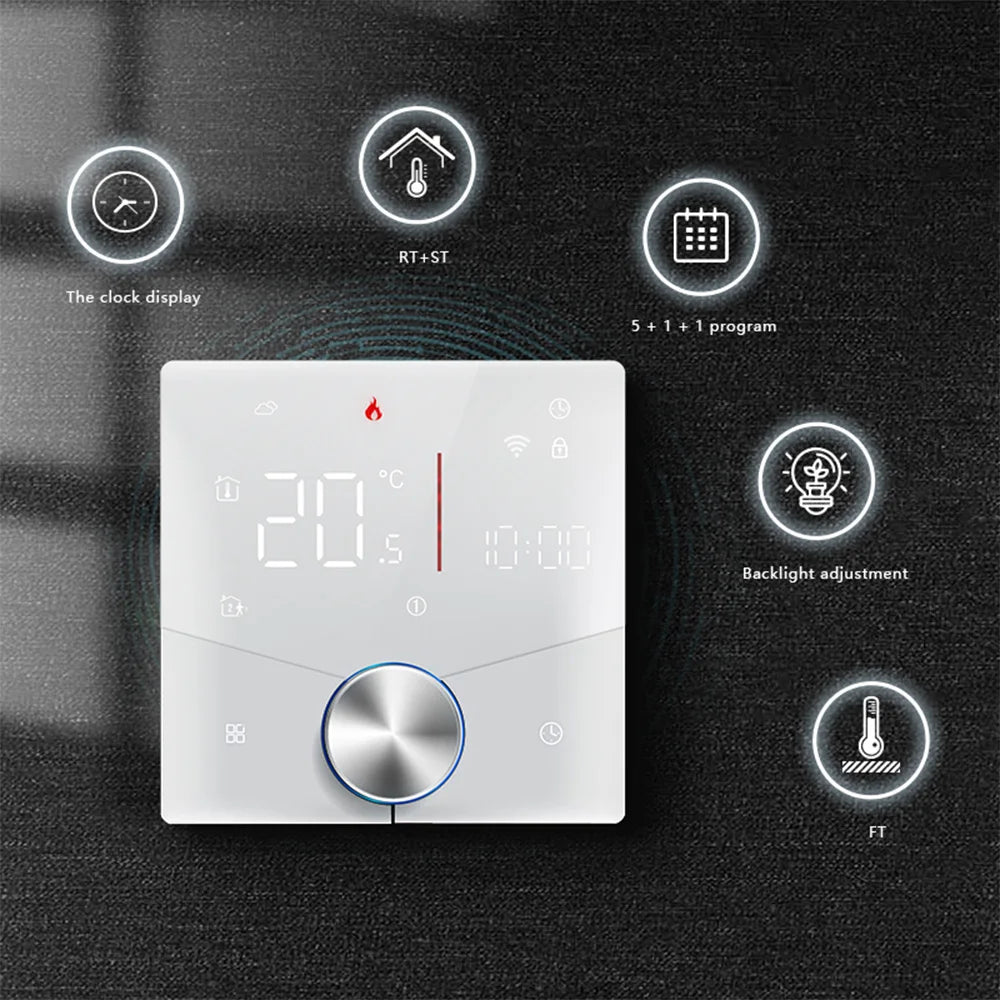 Smart Tuya WiFi Thermostat Voice Control Digital Weekly Programmable | Thermostats | PC, ABS | 1.5W | 95-240V