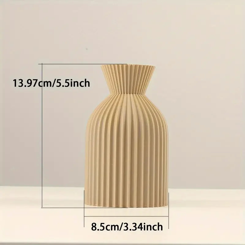 Textured Beige Tall Vase Modern Ribbed | Vase | plastic | Elegant Home Decor