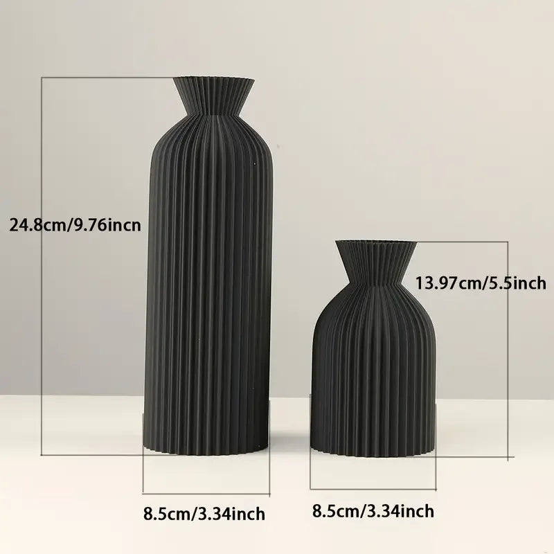 Textured Black Vase Set Modern Ribbed | Vase | plastic | Elegant Home Decor
