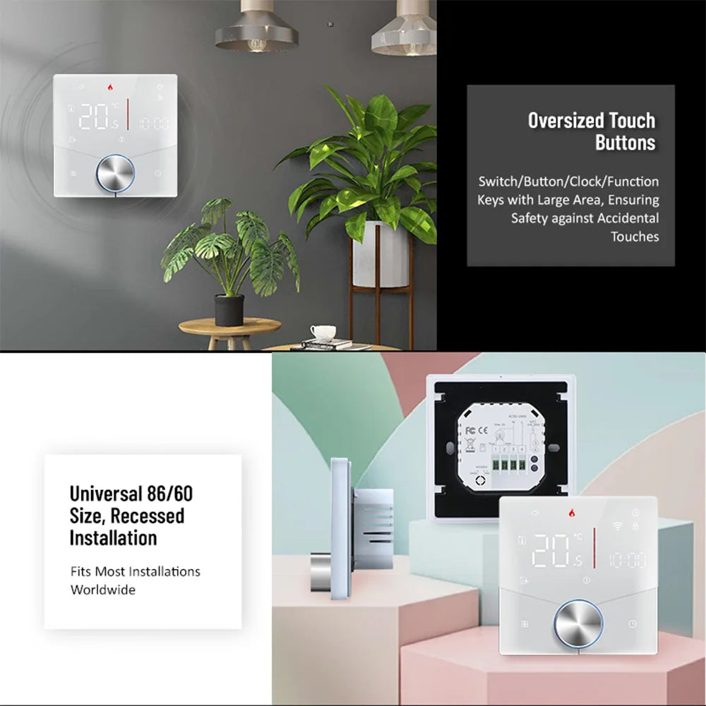 Smart Tuya WiFi Thermostat Voice Control Digital Weekly Programmable | Thermostats | PC, ABS | 1.5W | 95-240V
