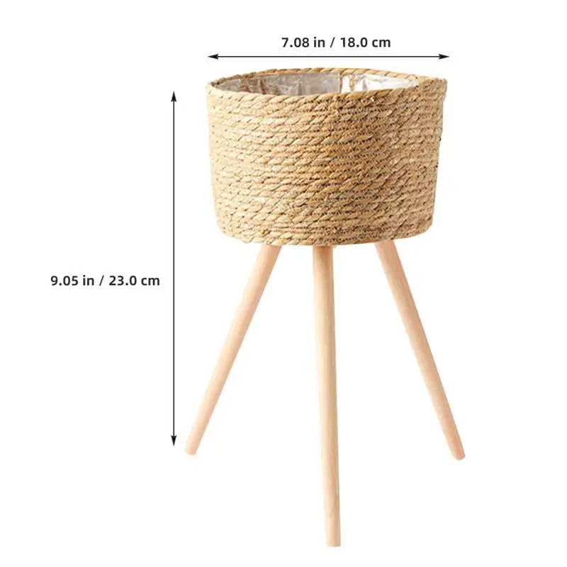 Wood Woven Plant Pot Standing Legs | Decorative Item | wood | Elegant Home Decor