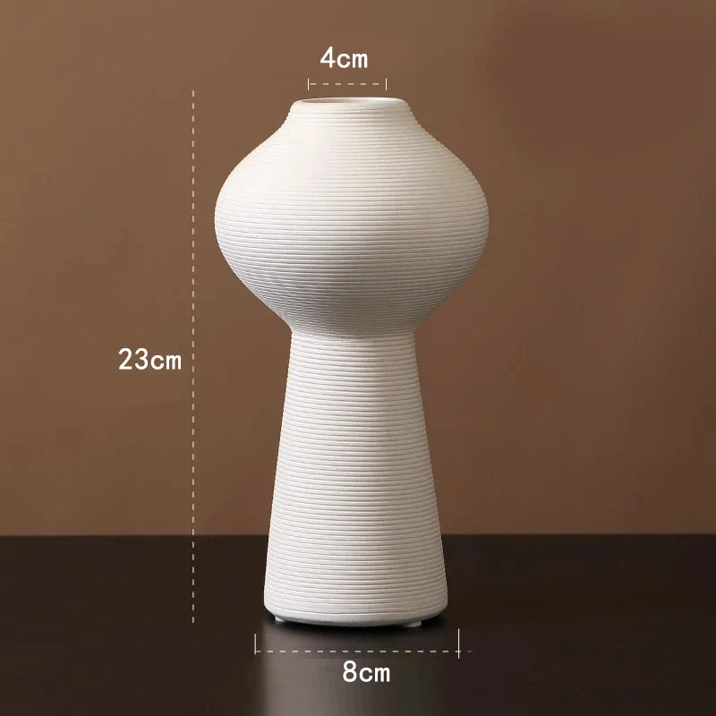 Textured Hourglass White Ceramic Vase Unique | Vase | ceramic | Elegant Home Decor
