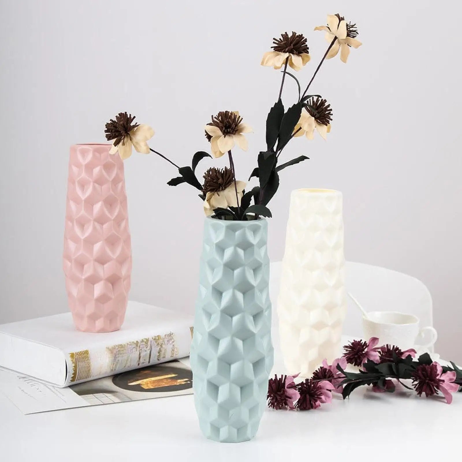 Geometric Patterned Pink Vase for Modern | Vase | Elegant Home Decor