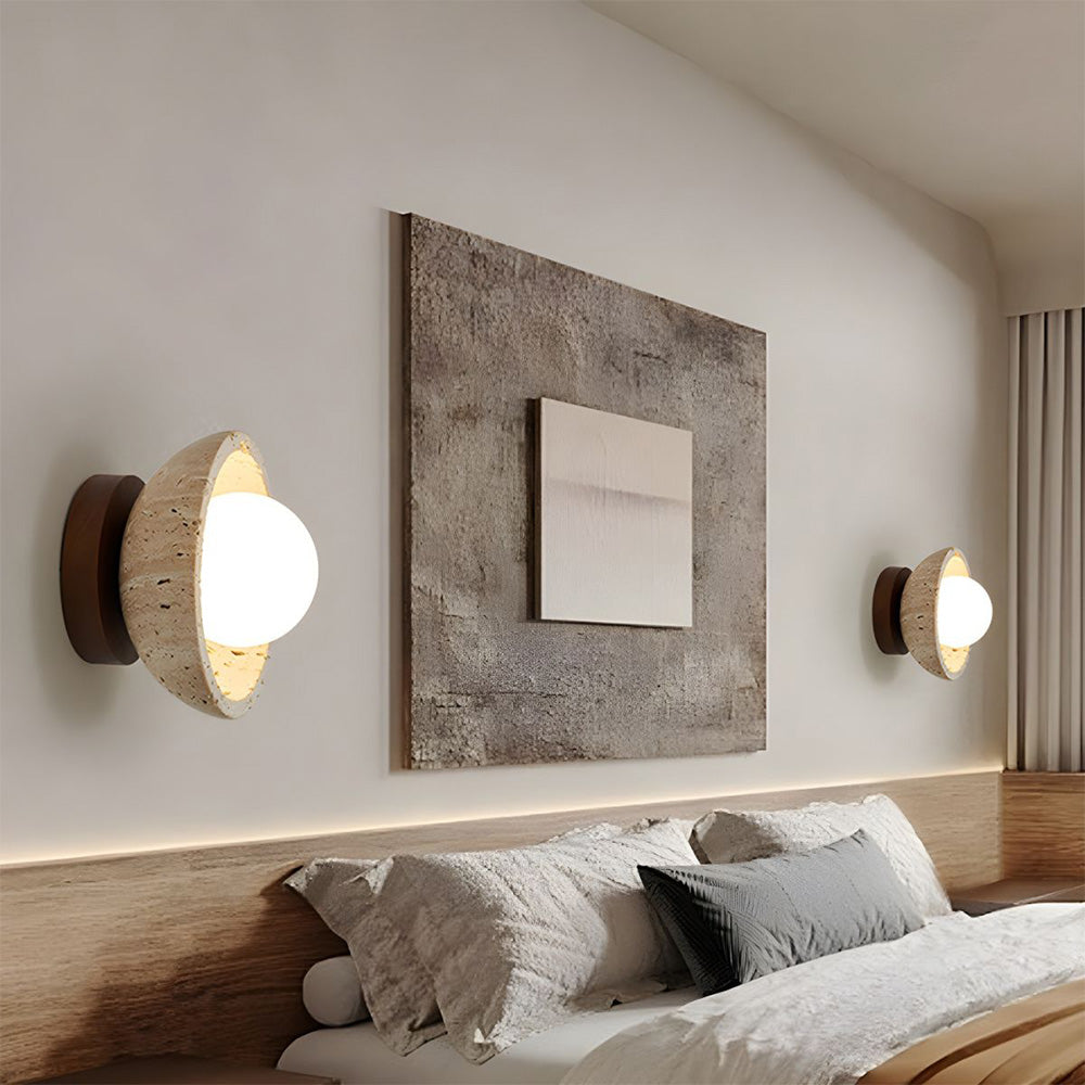 Industrial Modern Beige Stone Wall | Wall Lamp | wood | 110V - 120V | Elegant Wall Illumination