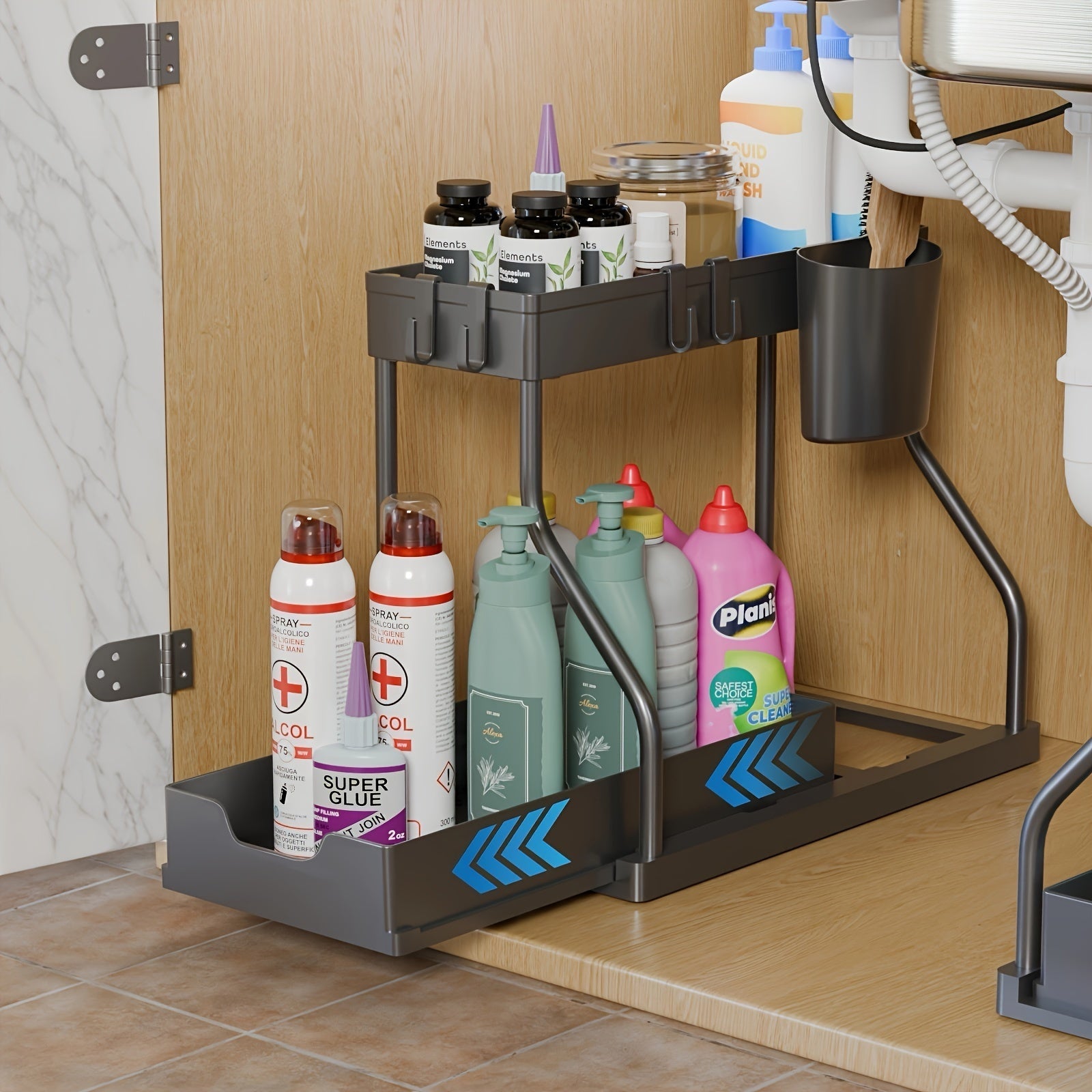 StorEdge | 2-tier Onder Gootsteen Organisator met Schuiflade - Multifunctioneel Opbergrek voor Keuken & Badkamer