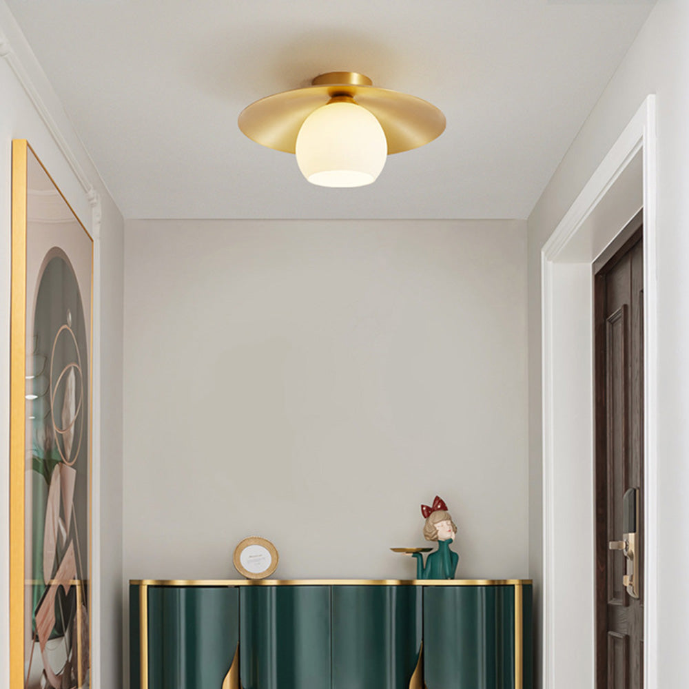 Brass Shade Gold Semi Flush | Lighting | brass/glass | 110V-120V | Premium Lighting Solution