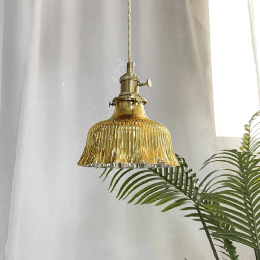 Vintage Scandinavian Glass Hanging Lamp | Lighting | brass/copper/glass | Premium Lighting Solution